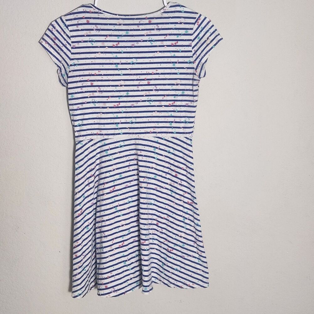 Place Girls Skater Dress XL 14 White Blue Striped Paint Splatter Casual Dress - Picture 5 of 8
